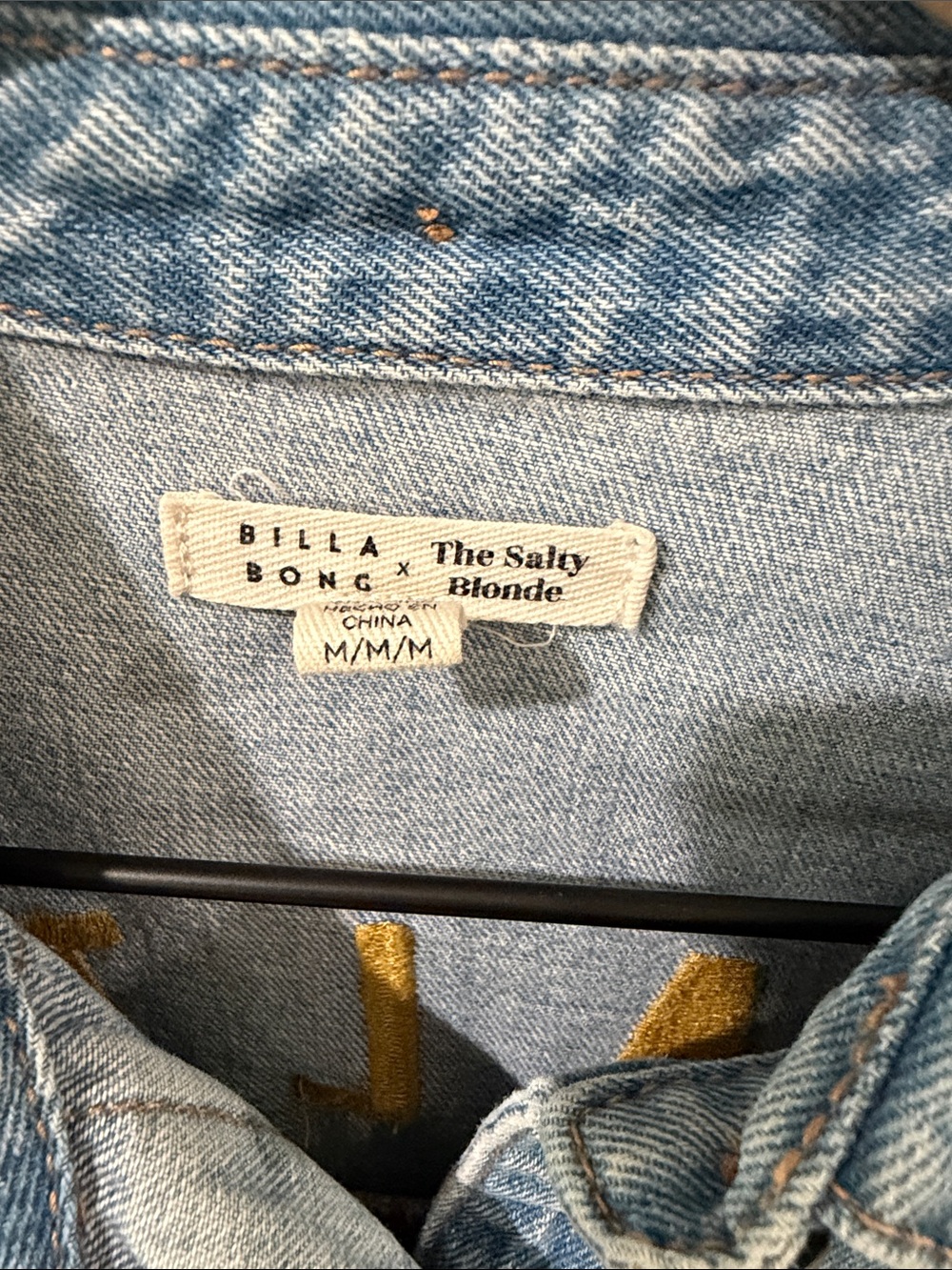 Light Wash Denim Button-Up Shirt with Palm Embroidery from Billabong - Picture 2 of 5